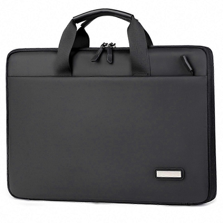 Husa pentru laptop din film rezistent la apa, slim cu deschidere 180° si maner, negru, 13–13,3 inch