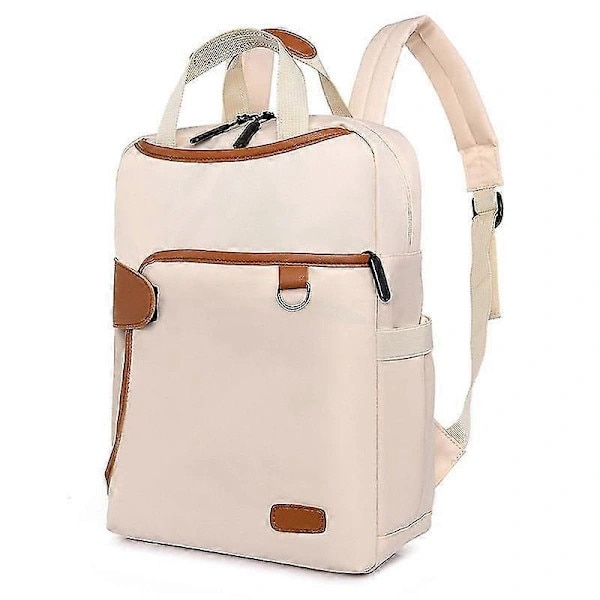 Rucsac laptop/ghiozdan din Oxford, rezistent la apa, multifunctional, compartiment pentru laptop 15.6 inch, pentru femei, bej/maro