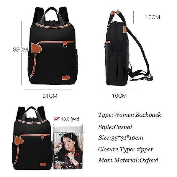 Rucsac laptop/ghiozdan din Oxford, rezistent la apa, multifunctional, compartiment pentru laptop 15.6 inch, pentru femei, bej/maro