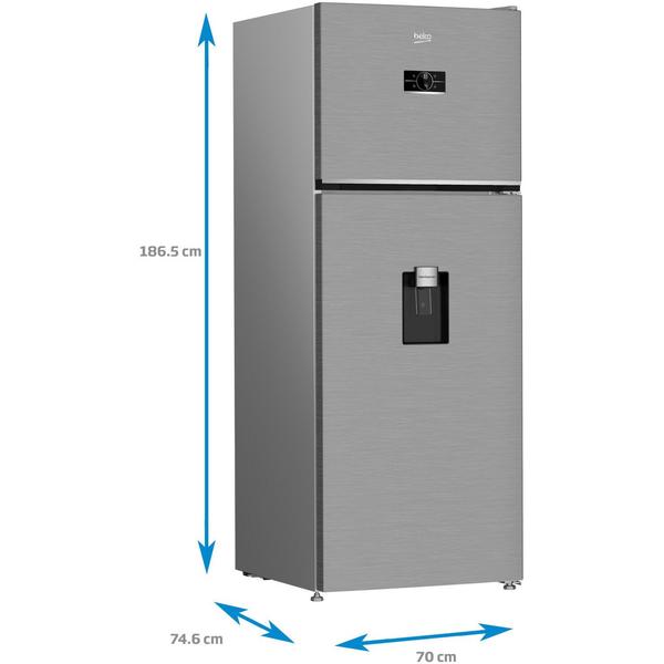 Frigider cu doua usi Beko B5RDNE504LDXB, 477 l, No Frost, Dozator apa, HarvestFresh, Everfresh+, AeroFlow, Display, Compartiment 0°C, Clasa E, H 185 cm (Argintiu)