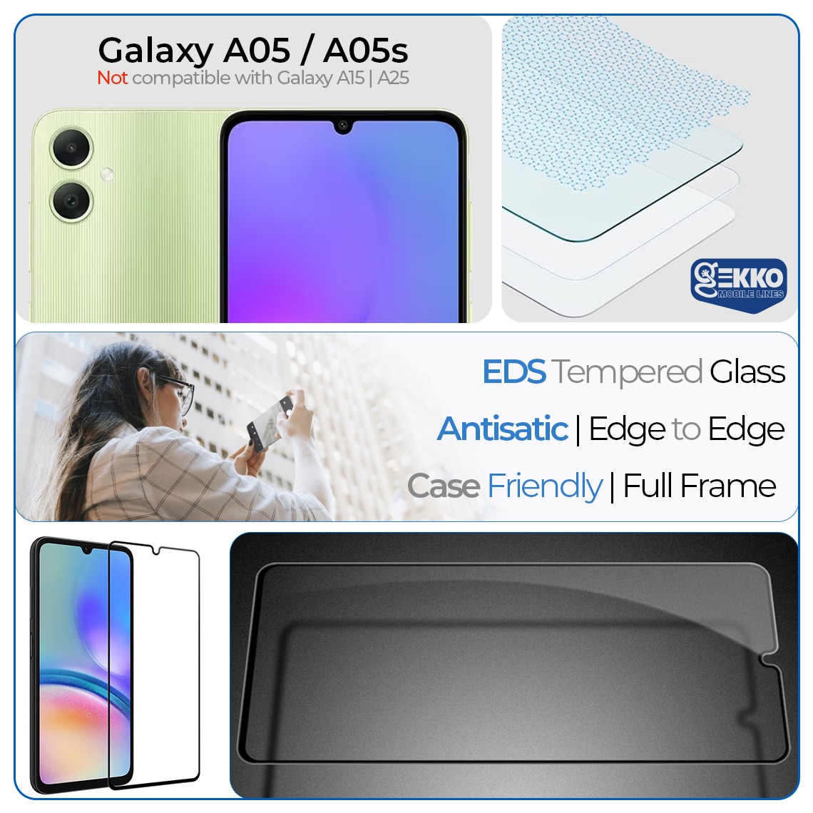 Folie pentru Samsung Galaxy A05, din sticla securizata, Antistatica, Tempered Glass, protectie ecran, Case Friendly, Edge to Edge, Magic Full Frame, Transparenta