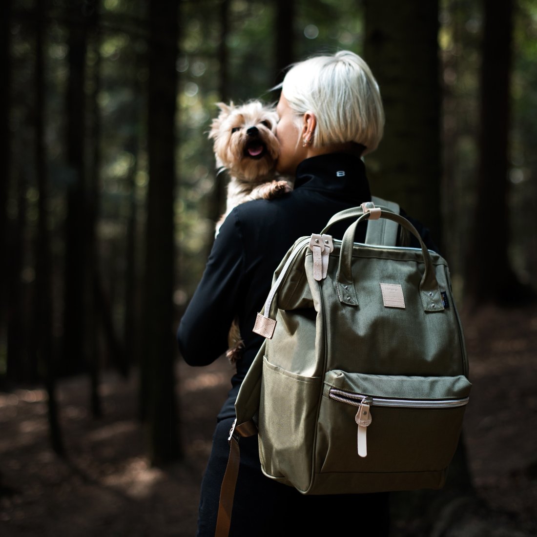 Rucsac dama, Himawari, Nailon, Verde masliniu, 28x15x43 cm