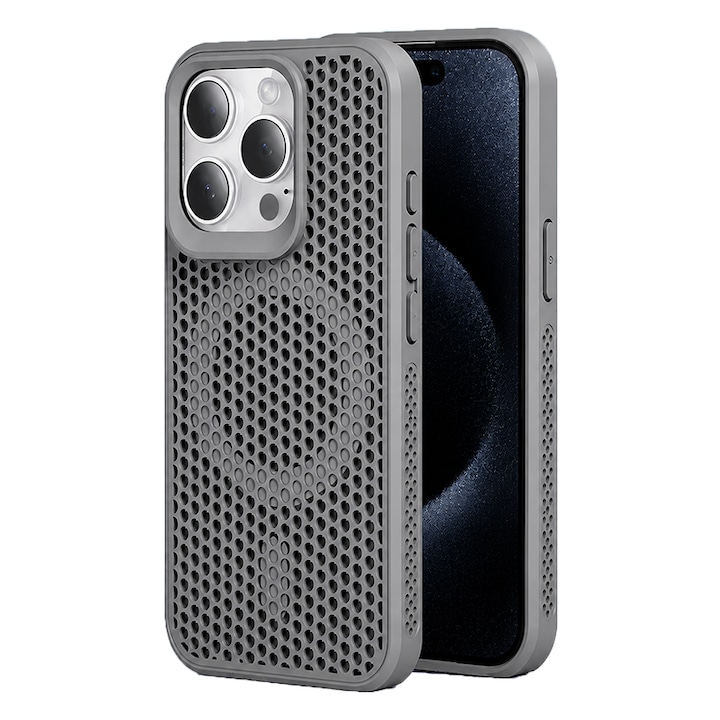 Husa telefon, Textura fagure, Racire, Magnetica, Compatibila cu iPhone 16 Pro Max, Gri