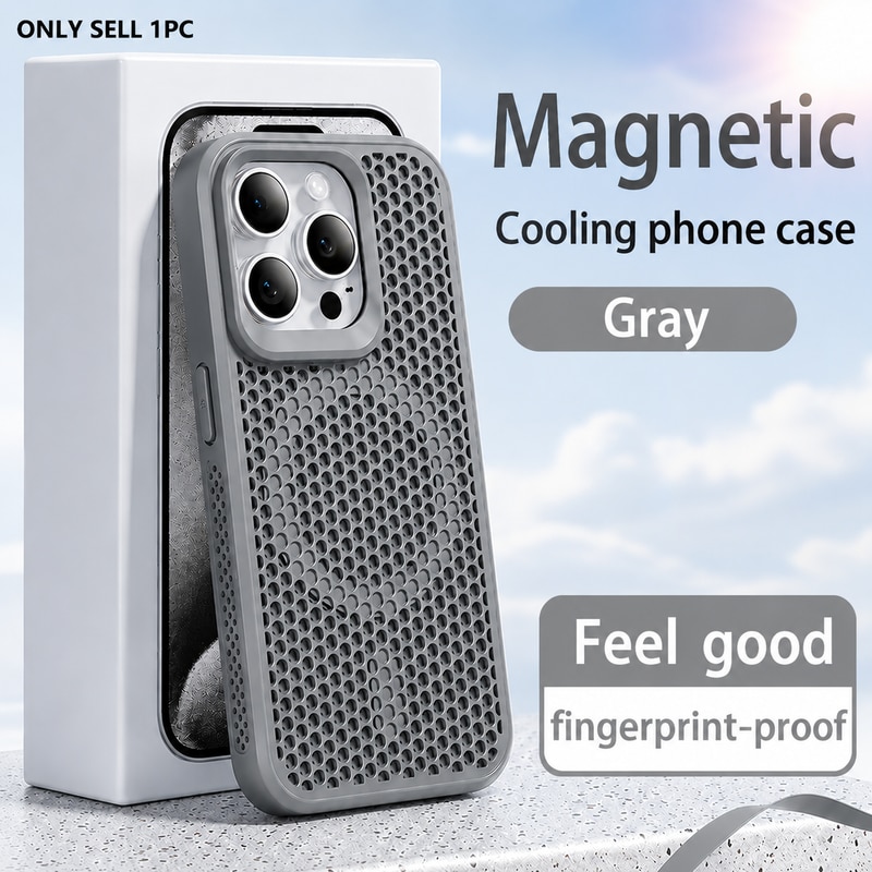 Husa telefon, Textura fagure, Racire, Magnetica, Compatibila cu iPhone 16 Pro Max, Gri