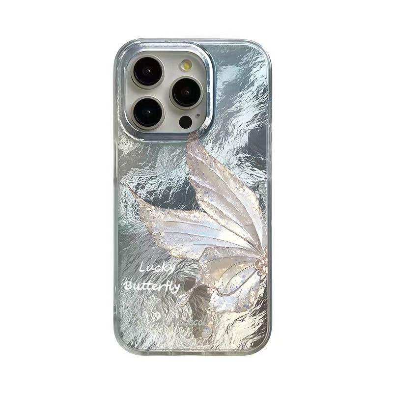 Husa compatibila cu iPhone 15 Plus, Husa Premium de Lux cu Fluture pentru, Design 3D cu Efect Lateral Perlat, Rezistenta la Socuri si Protectie pentru Camera, Cadou:1 Folie Ceramica + 3 Protectii pentru Lentile