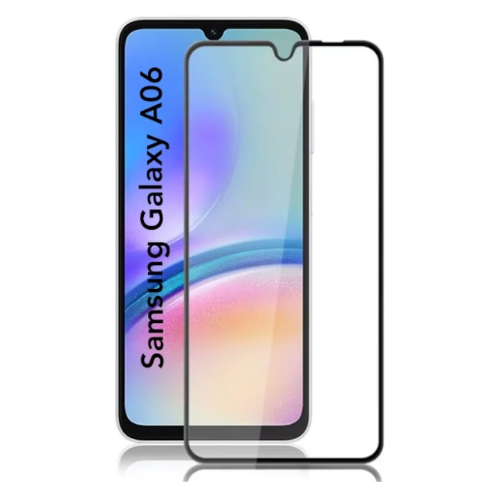 Folie sticla MatTech, Compatibila cu Samsung Galaxy A06, Lipire pe Toata Suprafata, 9H Protection Technology, Claritate Premium Full HD, Full Glue, Margini Negre