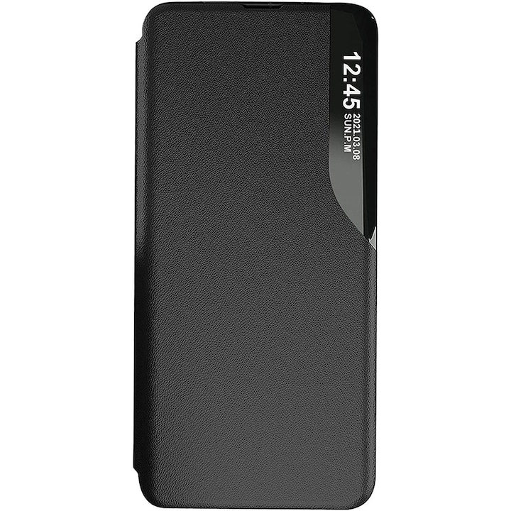 Husa Flip din Piele pentru Xiaomi Redmi Note 8 Pro Unique S-View, Magnetic Smart Close, Stand, Negru