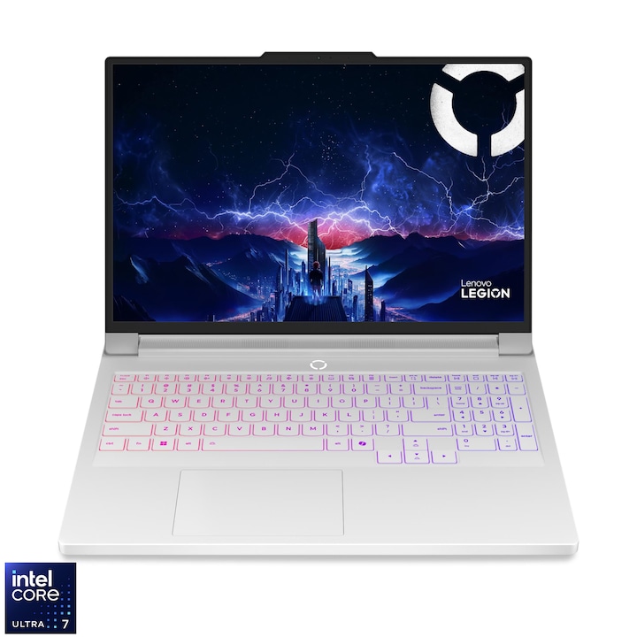 Laptop Gaming Lenovo Legion Pro 7 16IAX10H cu procesor Intel Core™ Ultra 7 255HX pana la 5.2GHz, 16" WQXGA, OLED, 240Hz, 32GB DDR5, 1TB SSD, NVIDIA GeForce RTX™ 5070 Ti 12GB GDDR7, No OS, Glacier White, 3Y on-site Premium Care