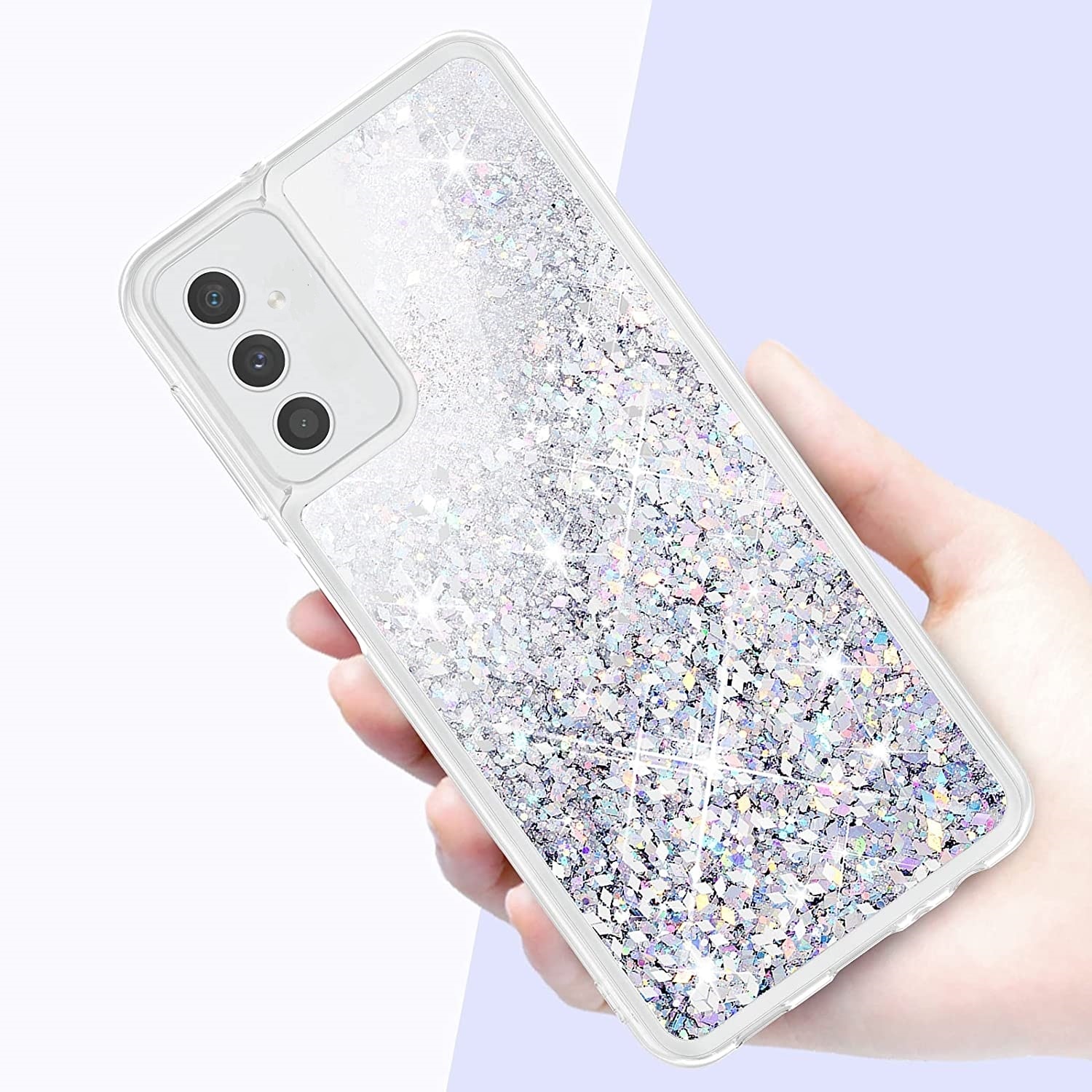 Husa compatibila cu Samsung Galaxy A55, cu Apa si Sclipici, Glitter, Fashion, protectie camera, Argintie gri, PlanetPhone