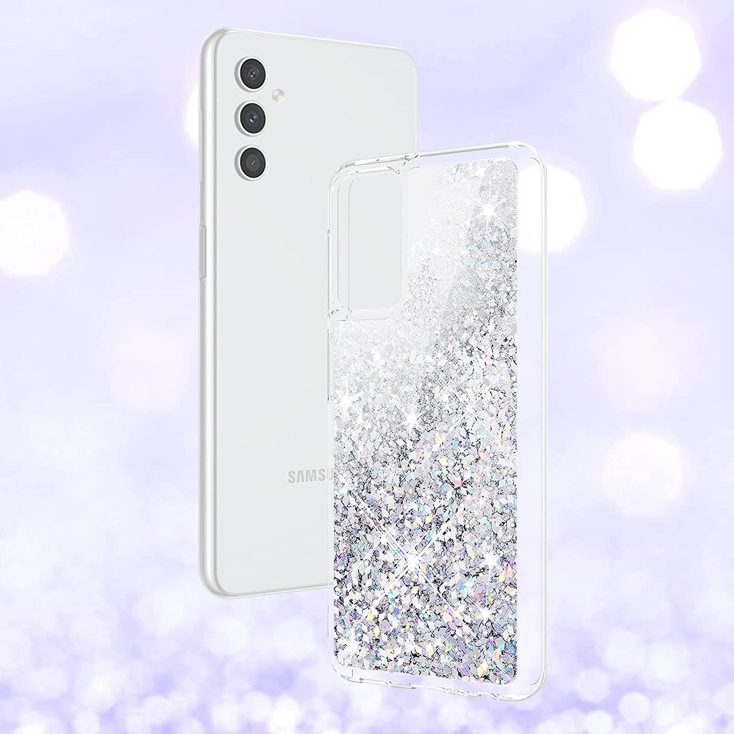 Husa compatibila cu Samsung Galaxy A55, cu Apa si Sclipici, Glitter, Fashion, protectie camera, Argintie gri, PlanetPhone