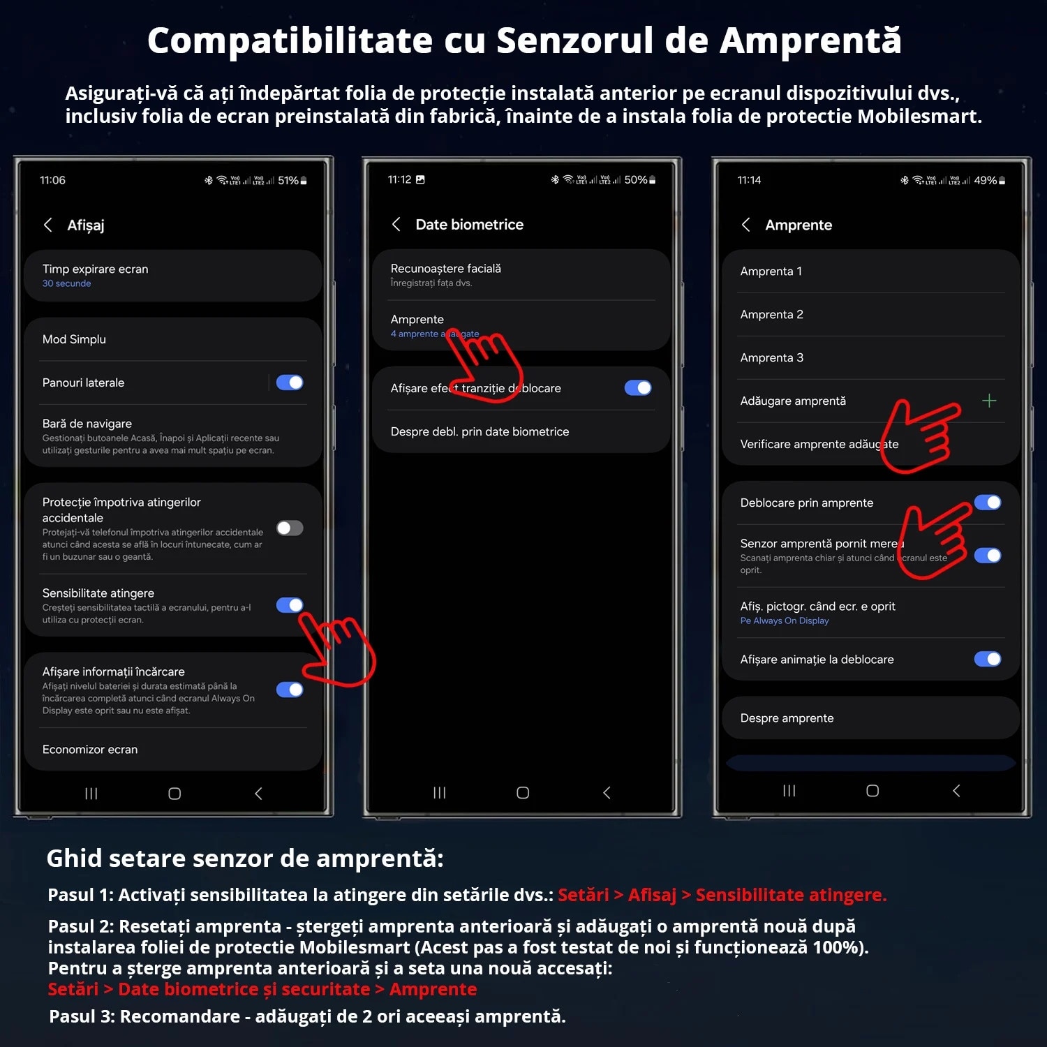 Folie sticla Mobilesmart pentru Samsung Galaxy S23 ULTRA, Privacy, Compatibila cu senzorul de amprenta, Anti Soc, Full Glue