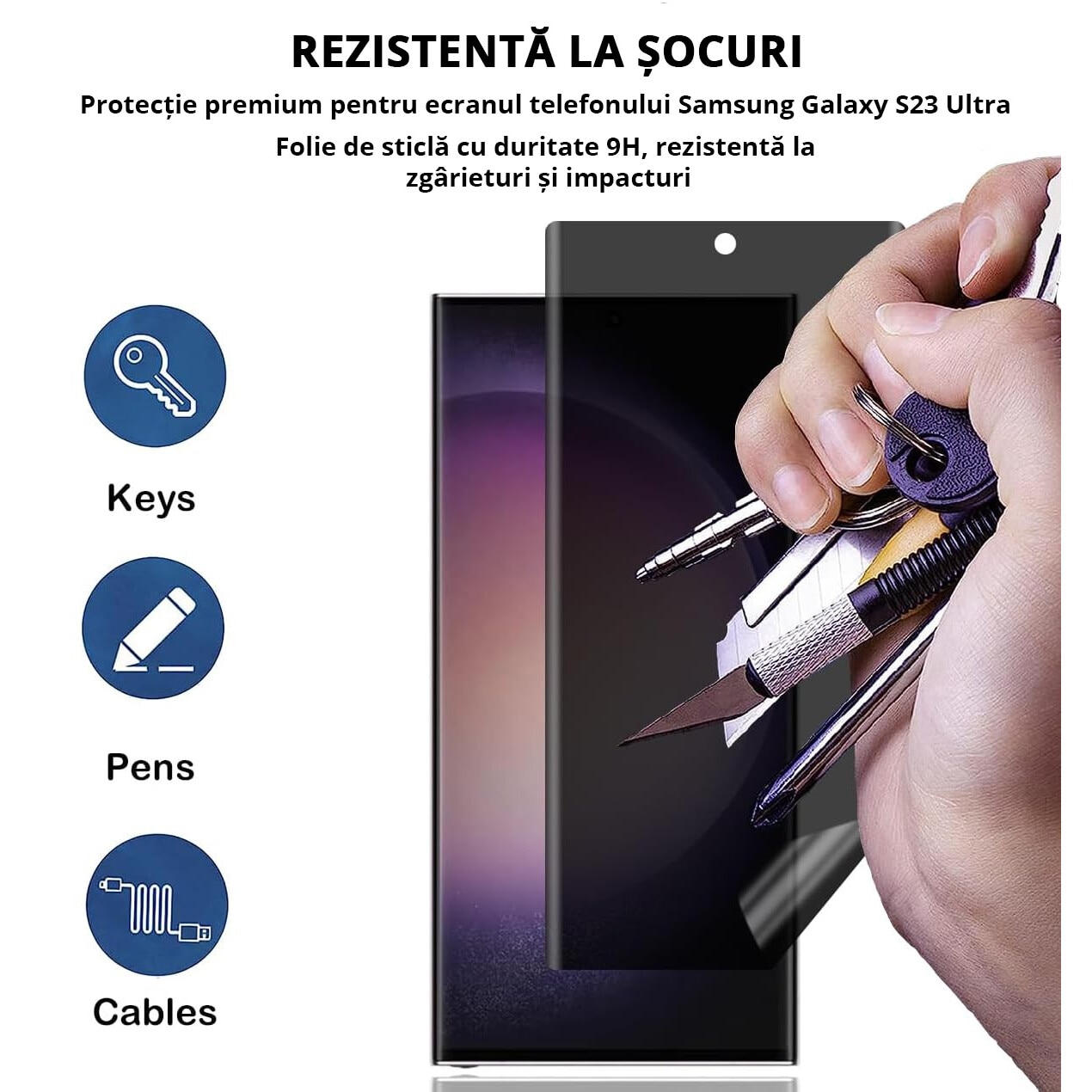 Folie sticla Mobilesmart pentru Samsung Galaxy S23 ULTRA, Privacy, Compatibila cu senzorul de amprenta, Anti Soc, Full Glue