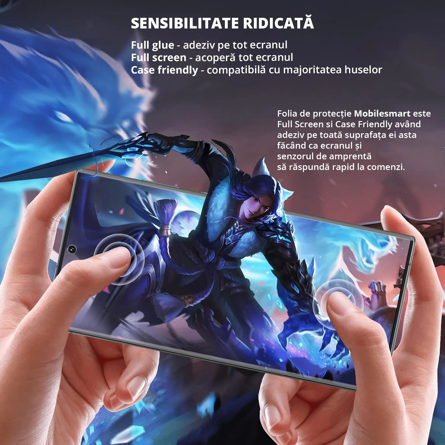 Folie sticla Mobilesmart pentru Samsung Galaxy S23 ULTRA, Privacy, Compatibila cu senzorul de amprenta, Anti Soc, Full Glue