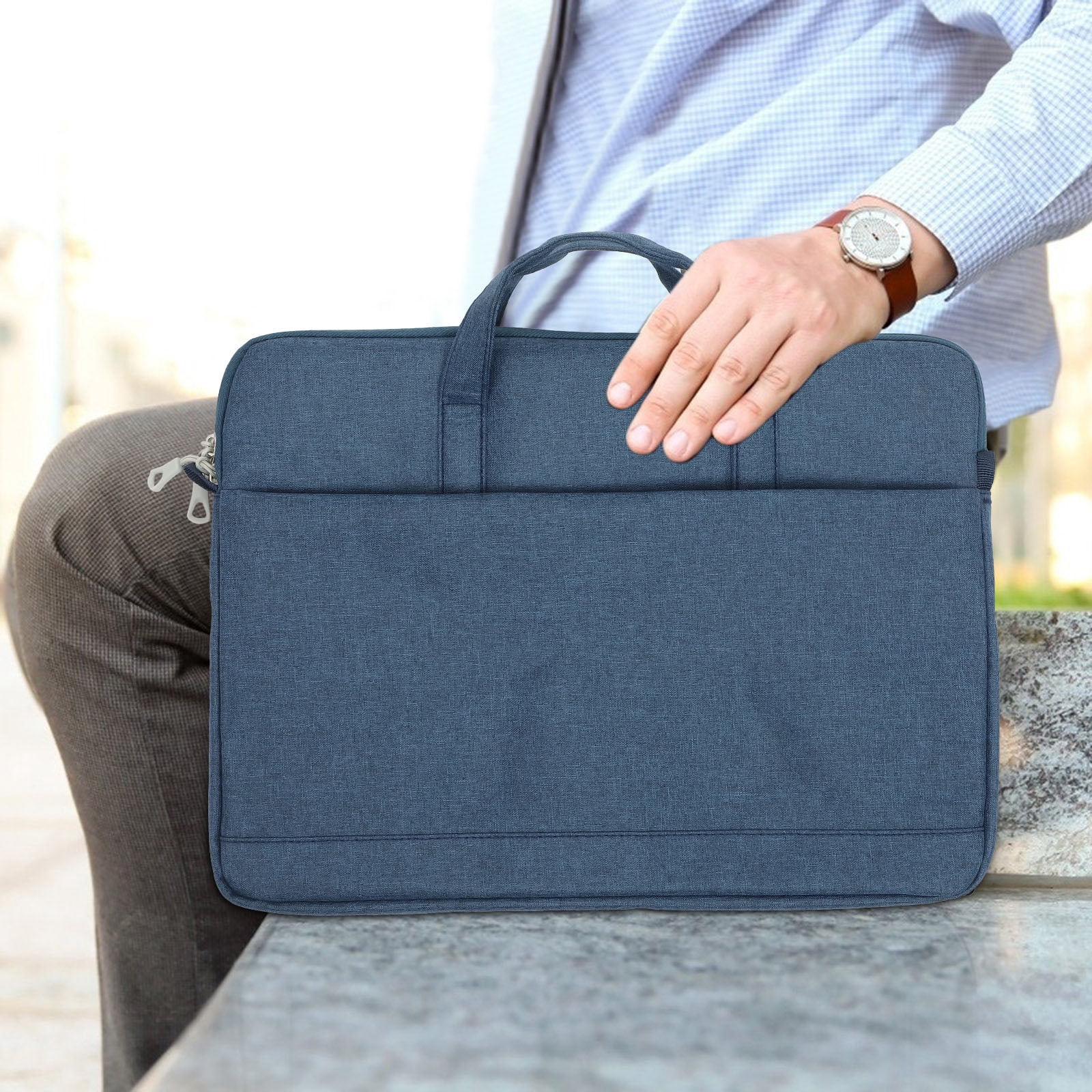 Geanta laptop 15.6 inch, poliester Oxford, albastru inchis, 40x30x4cm