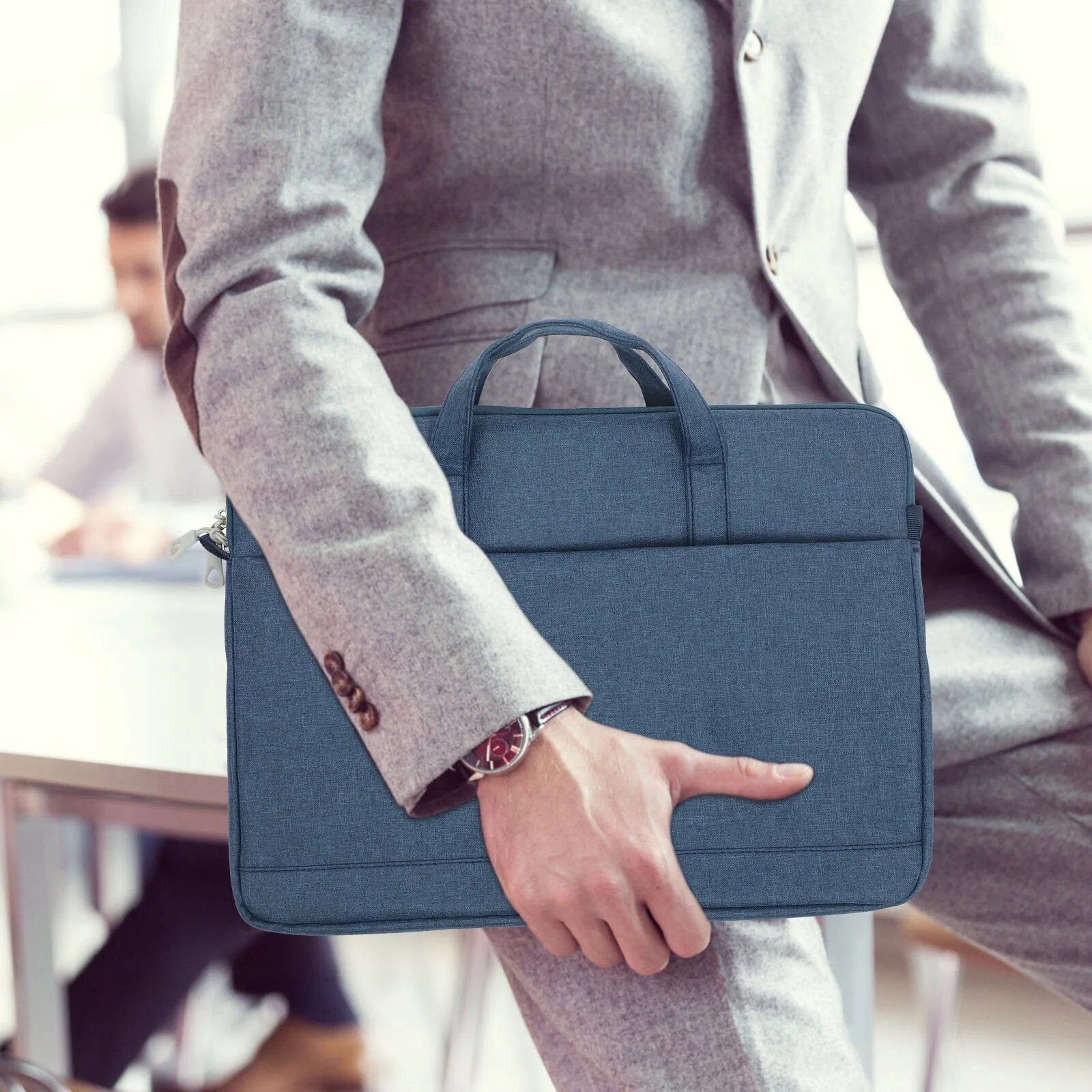 Geanta laptop 15.6 inch, poliester Oxford, albastru inchis, 40x30x4cm