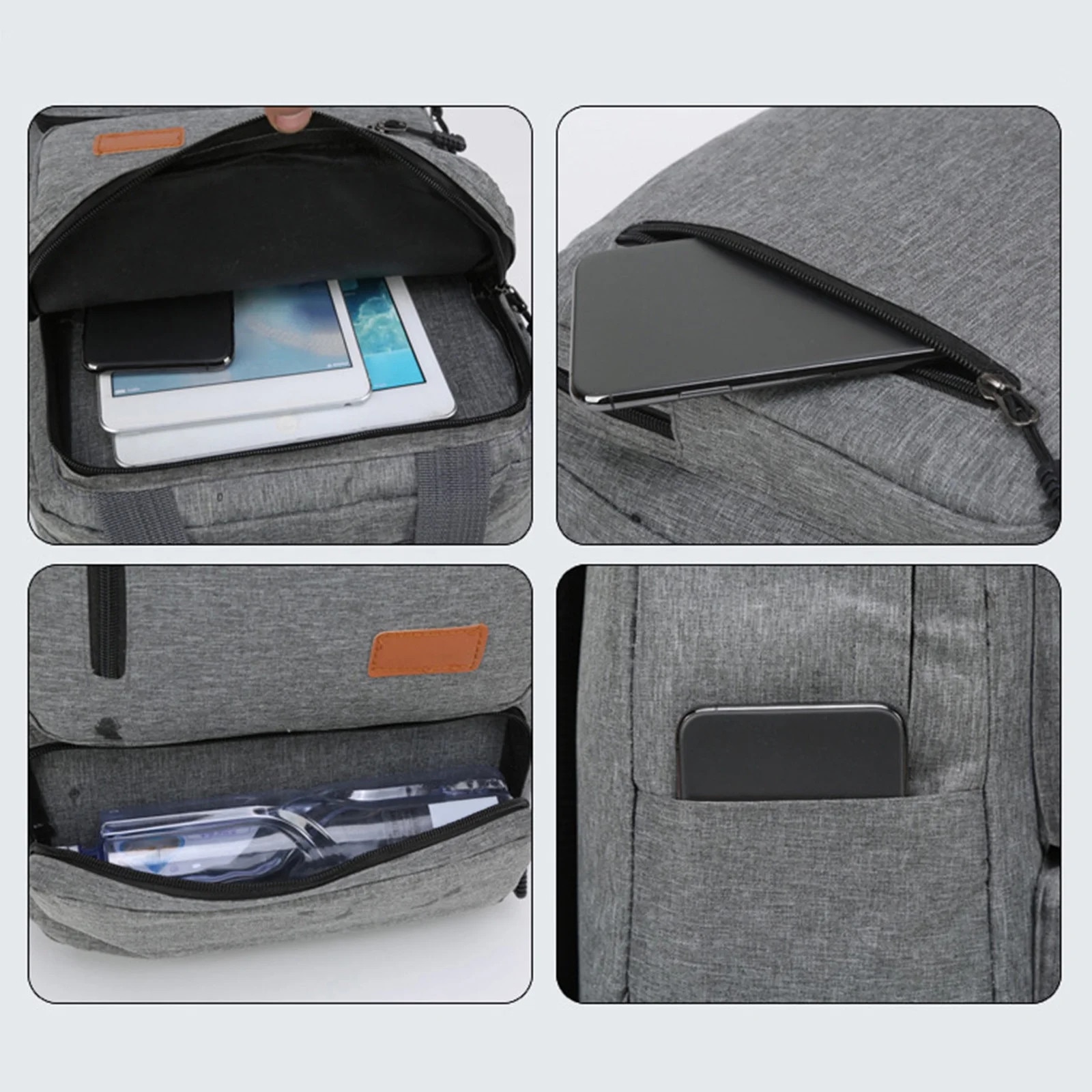 Rucsac laptop set 3 piese, 17 inch, gri, 45x32x16cm, 30x18x6cm, 18x12x2cm
