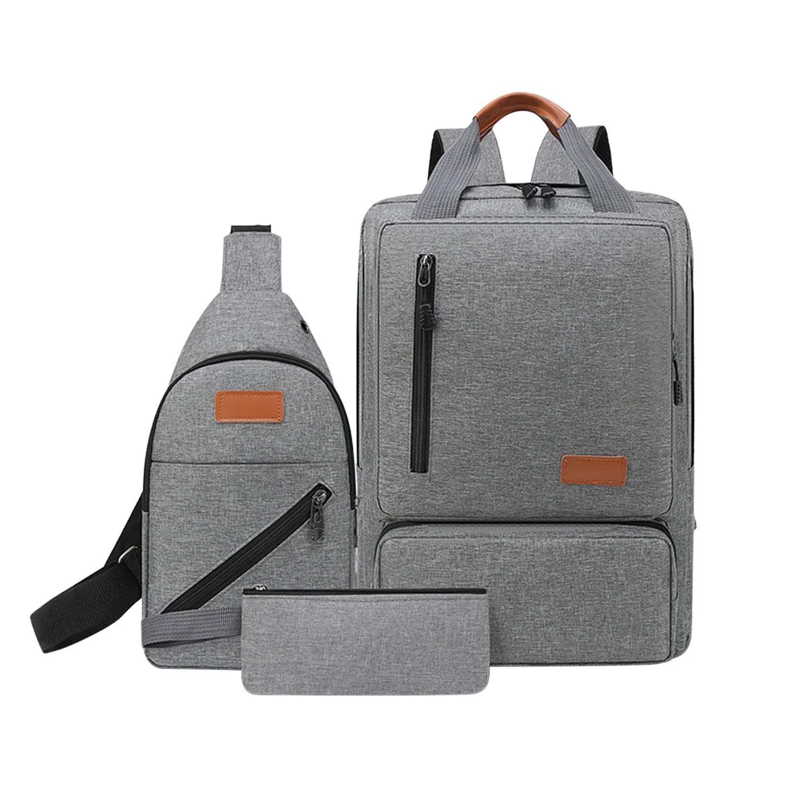 Rucsac laptop set 3 piese, 17 inch, gri, 45x32x16cm, 30x18x6cm, 18x12x2cm