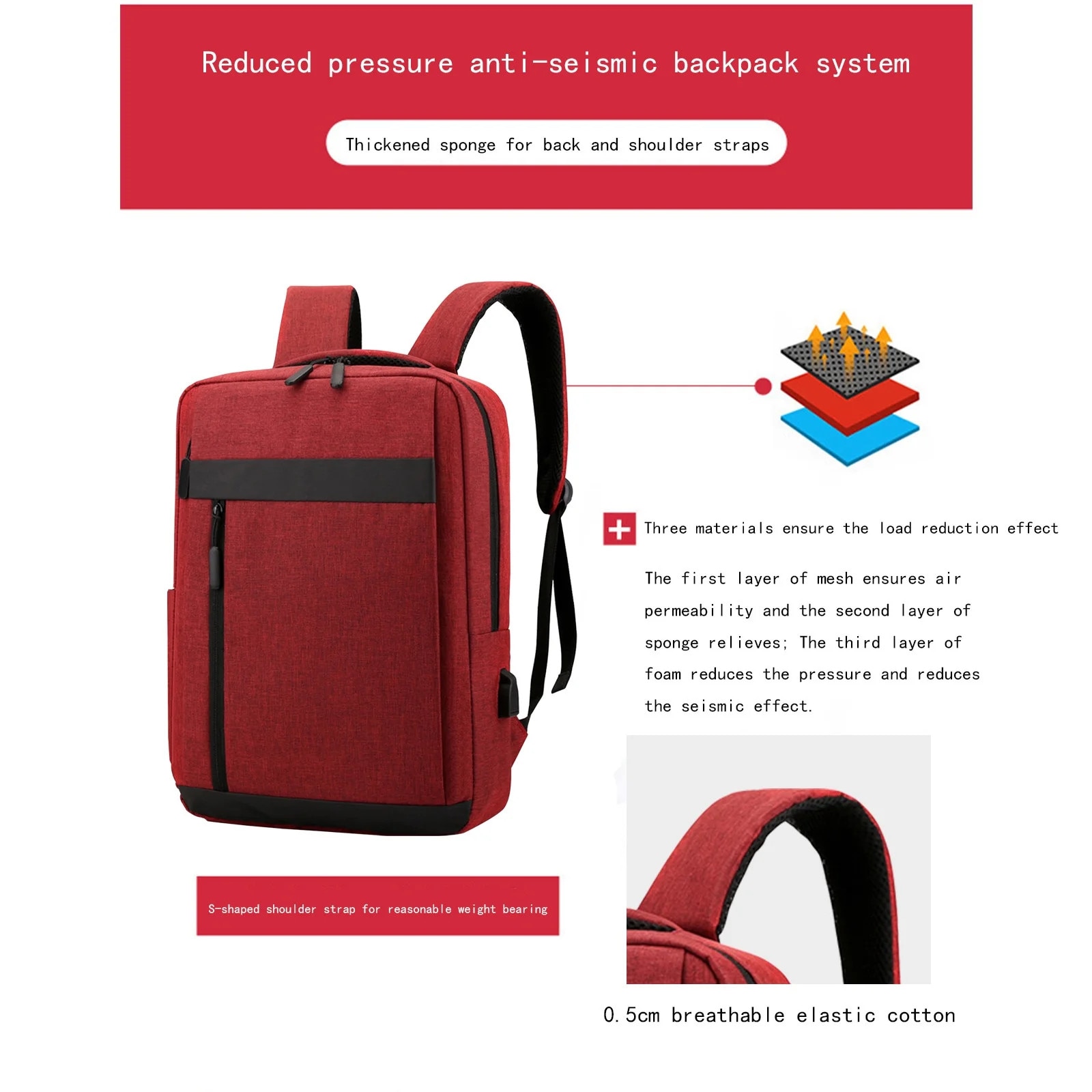 Rucsac business, 15.6 inch, USB, rosu, 40x30x11cm