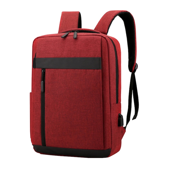 Rucsac business, 15.6 inch, USB, rosu, 40x30x11cm