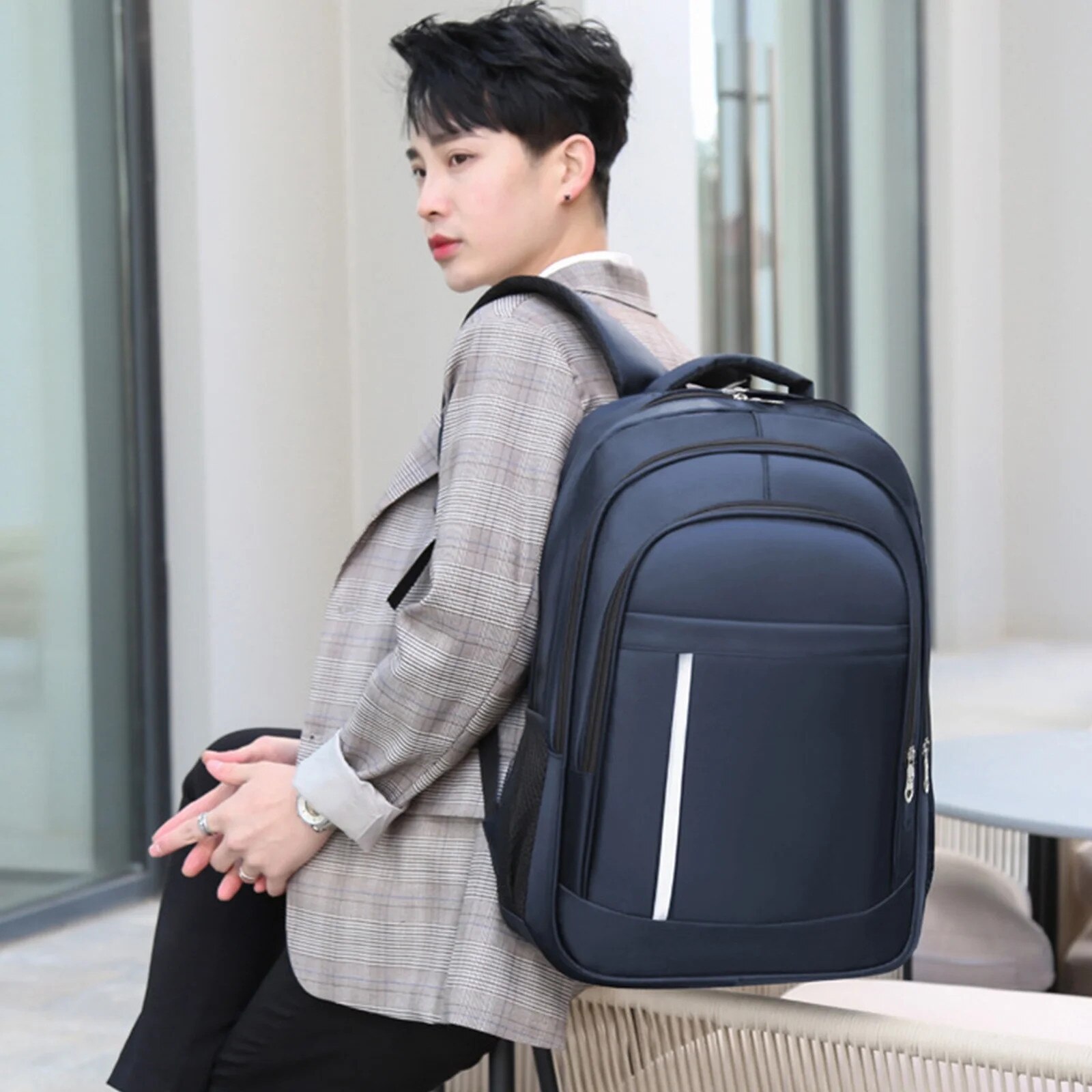 Rucsac laptop unisex 15.6 inch, Oxford, albastru inchis, 52x35x15cm