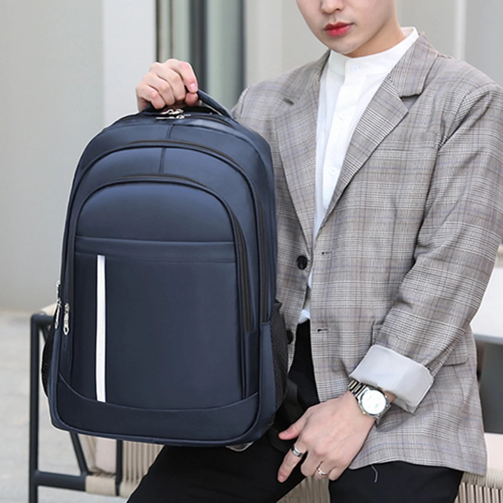 Rucsac laptop unisex 15.6 inch, Oxford, albastru inchis, 52x35x15cm