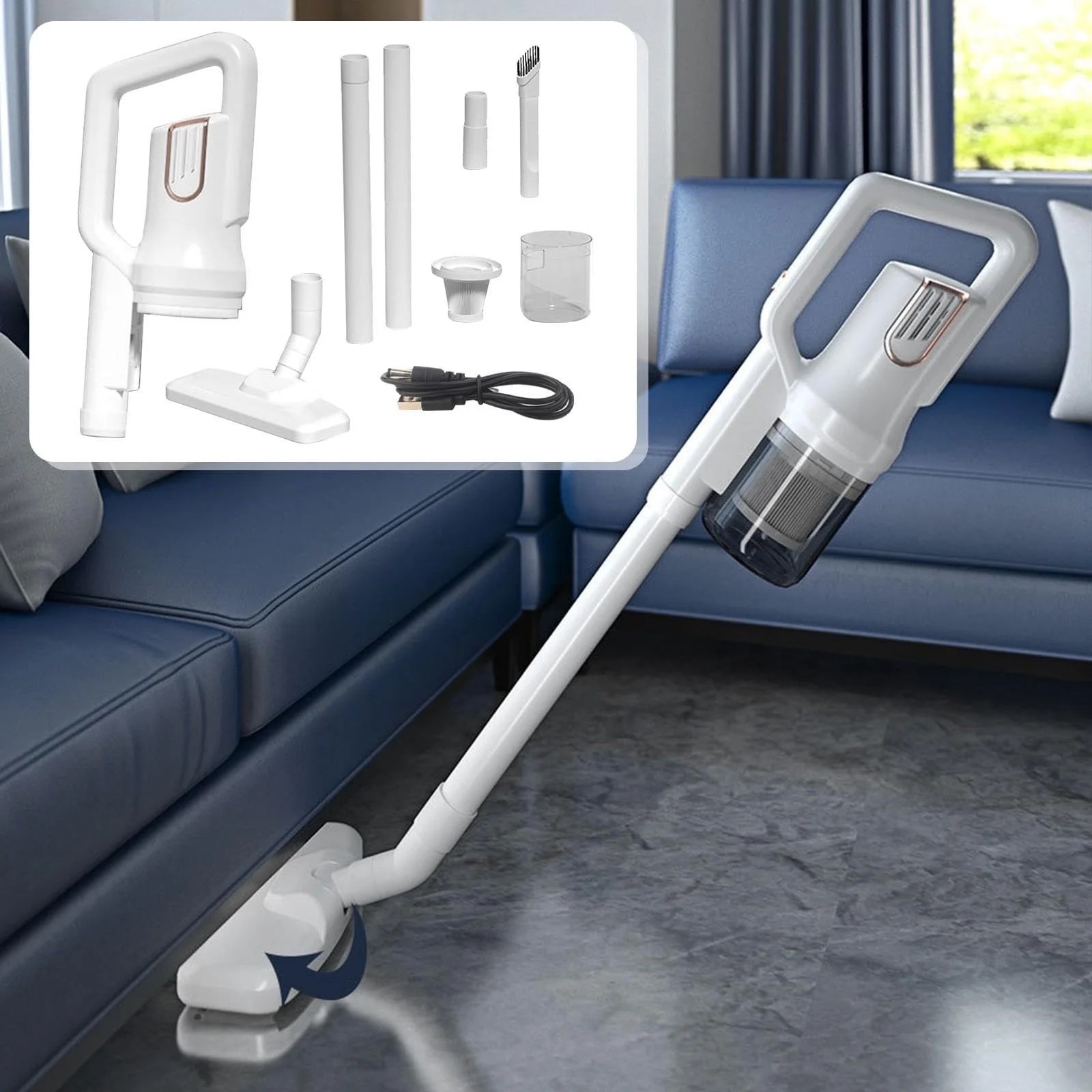 Aspirator portabil fara fir 20000Pa, putere mare de aspiratie, alb