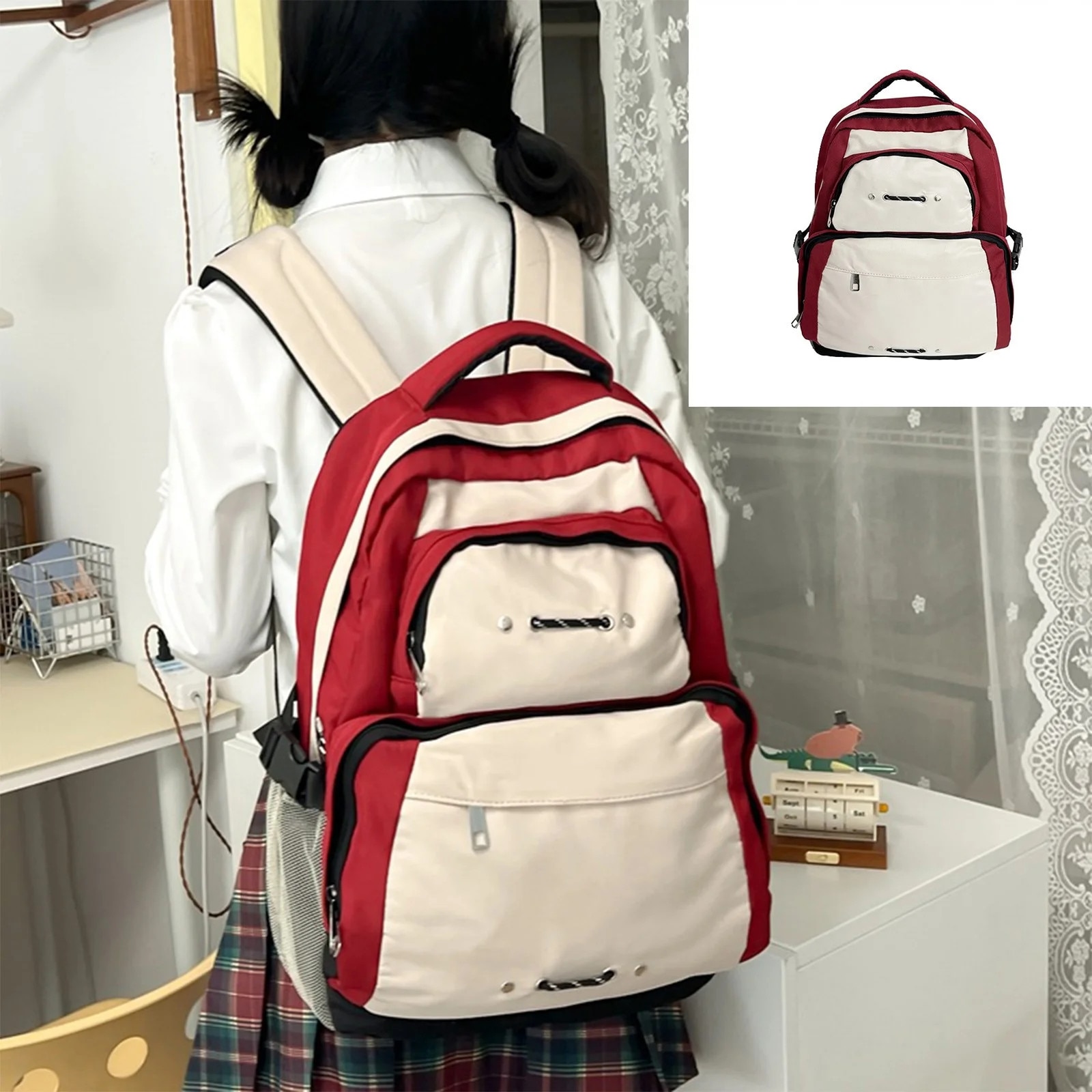 Rucsac casual simplu 16.9 inch, capacitate mare, bretele ajustabile, multicolor, 30x31x10cm