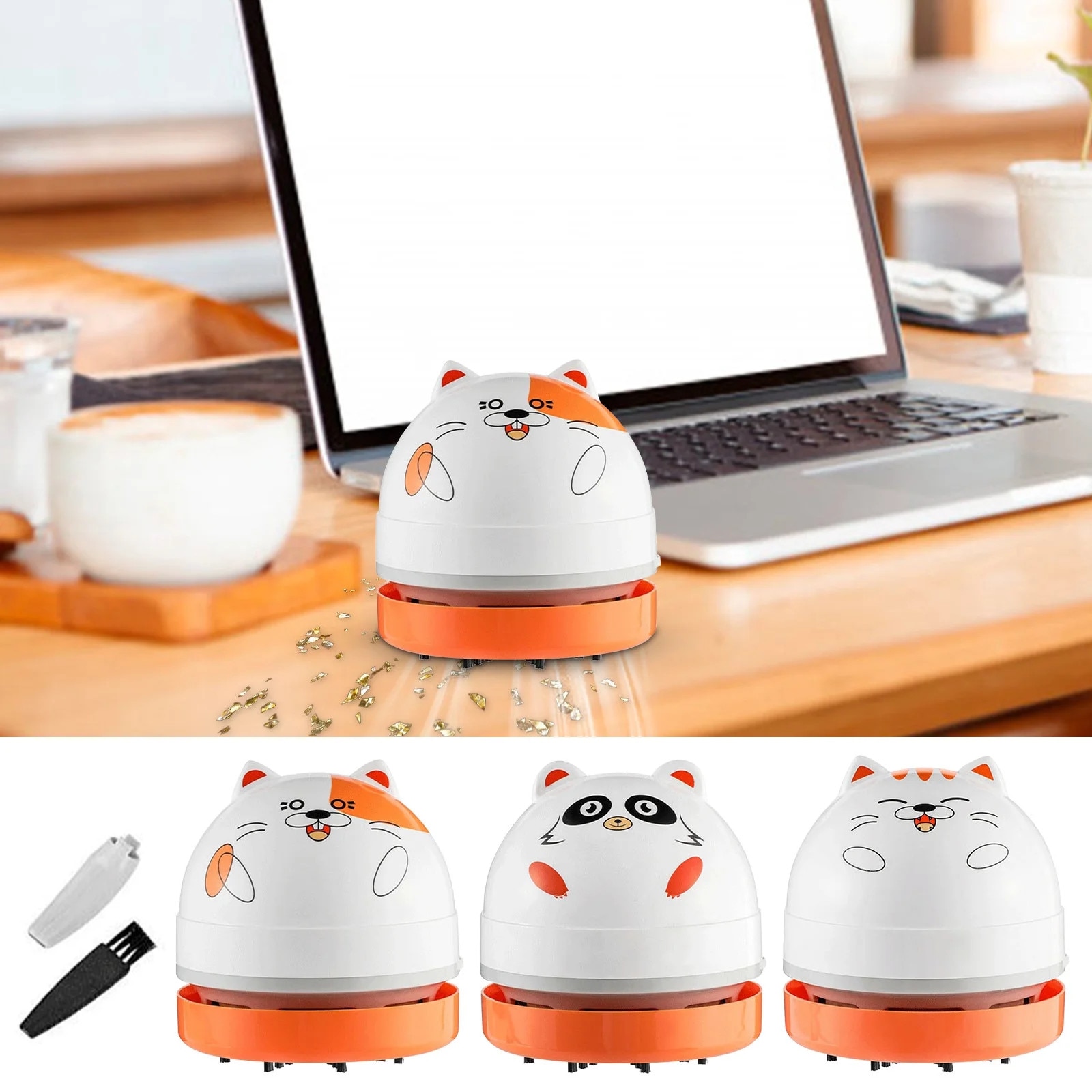 Aspirator de birou mini wireless, portabil, 8.8x8.8x9cm, alb