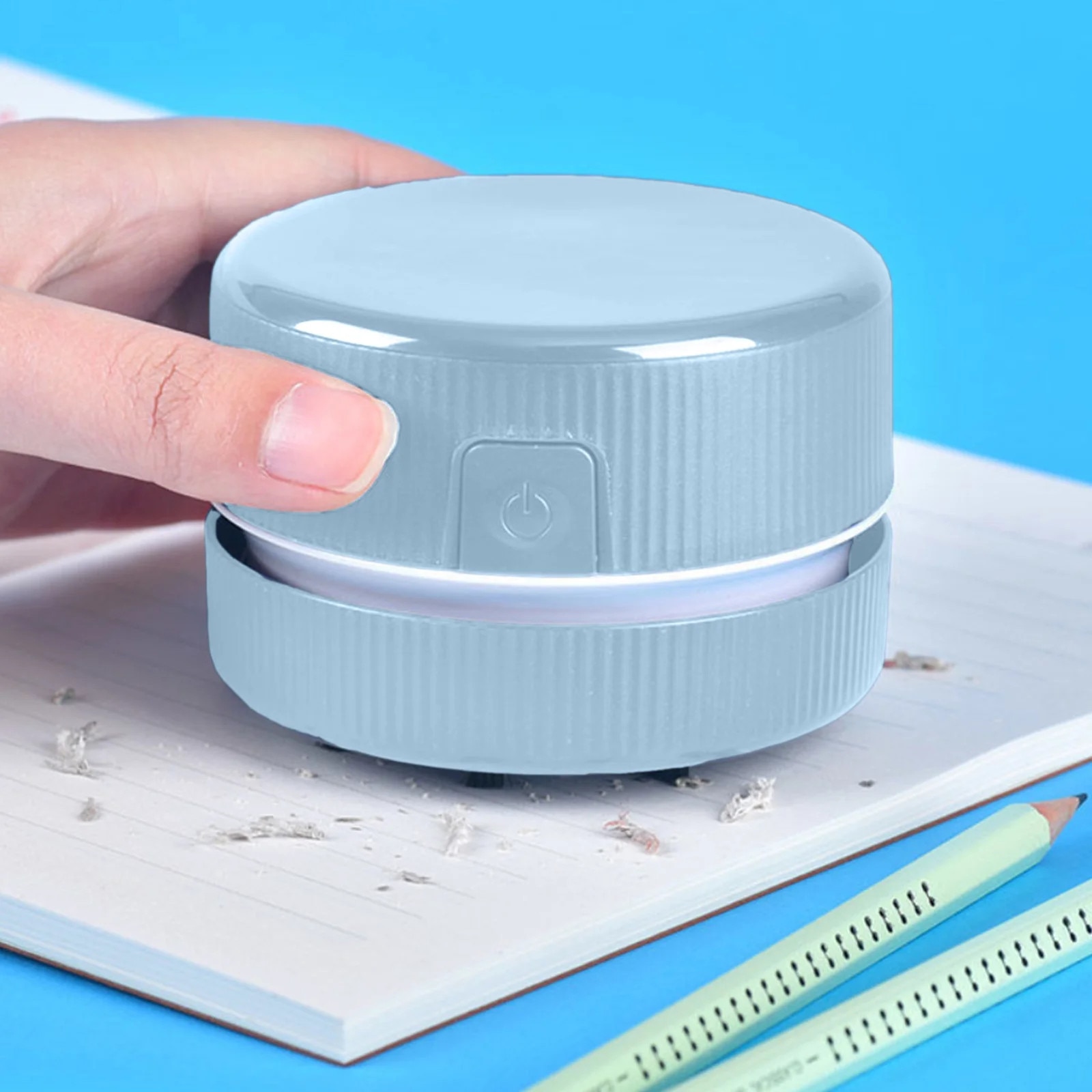 Aspirator desktop mini, USB, albastru, 9x8.5x9.3cm