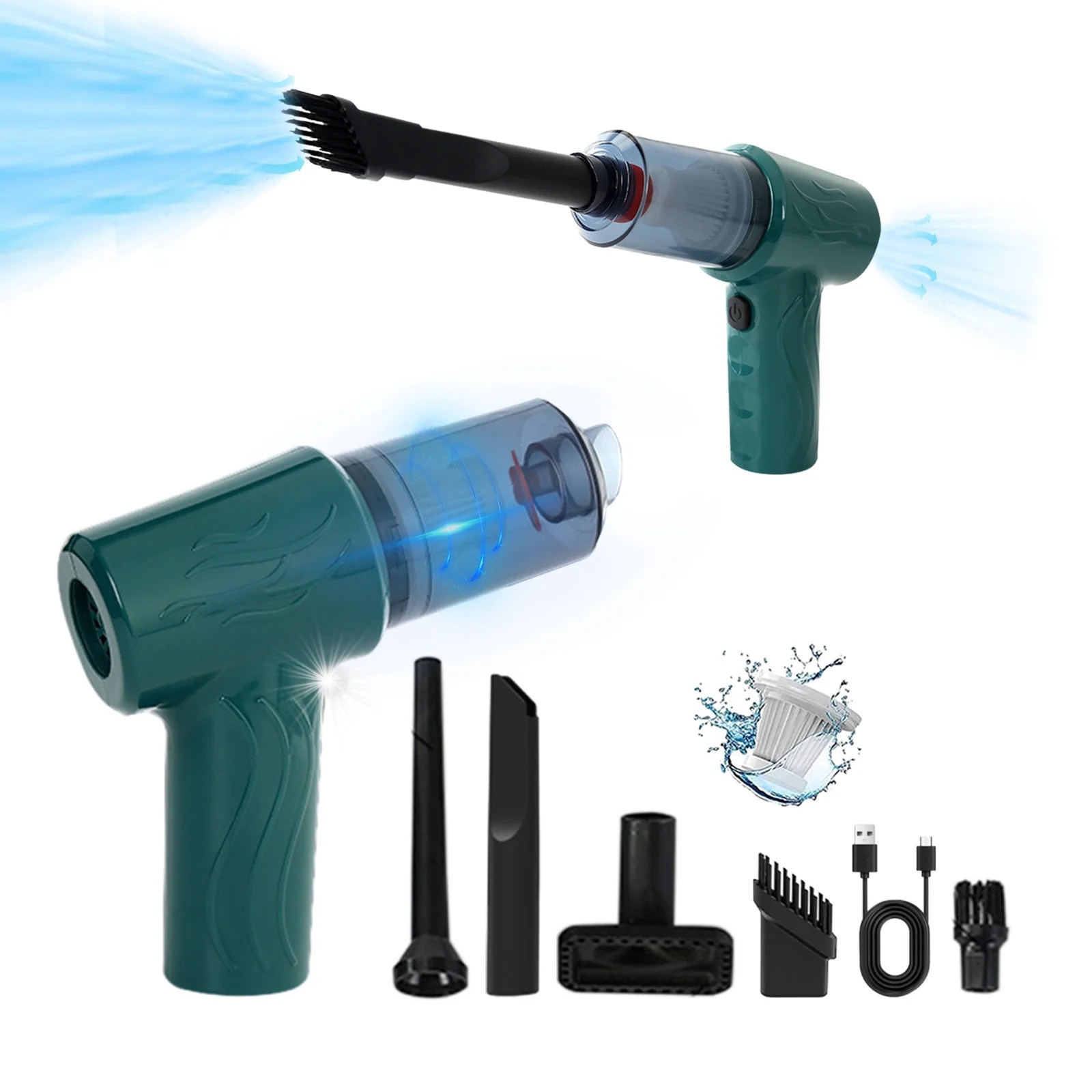 Aspirator portabil OEM, 100W, 2000mAh, verde, 21.5x16x6.7cm