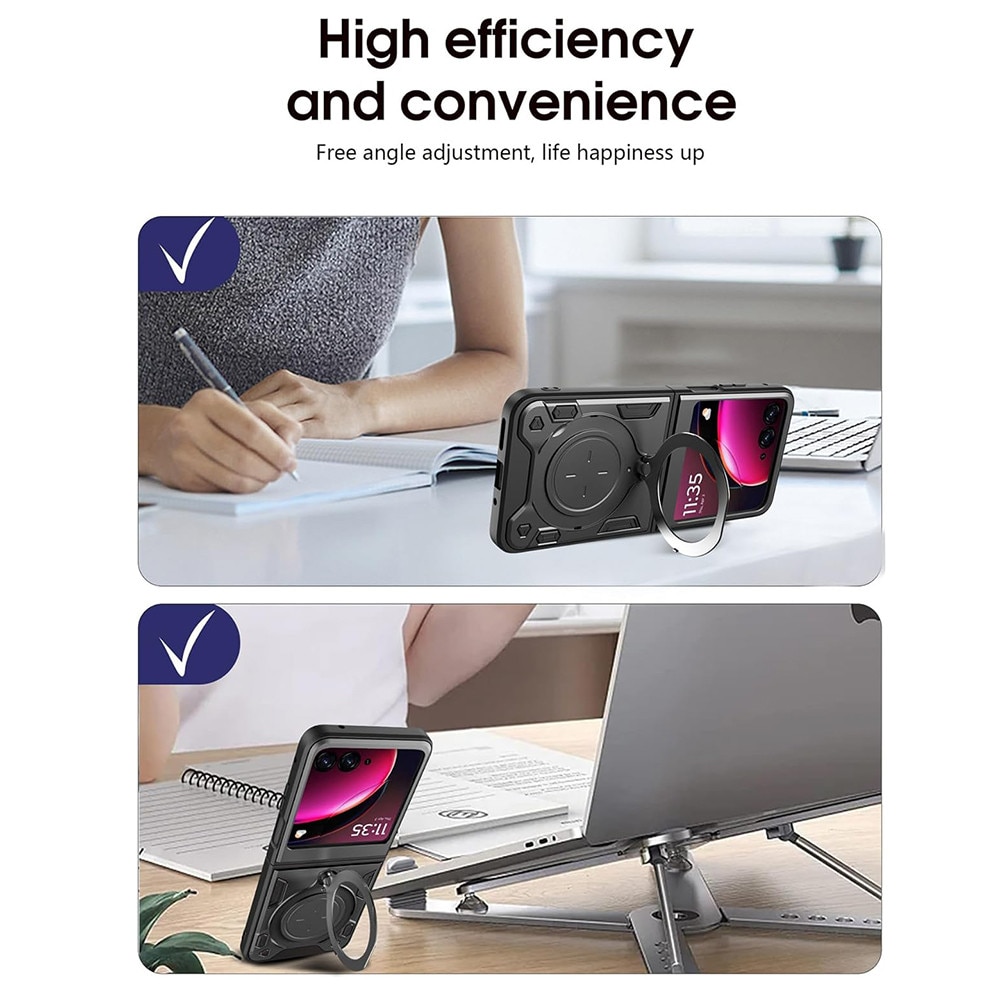 Husa pentru Motorola Razr 60 Ultra cu suport magnetic integrat Ring Shockproof Negru
