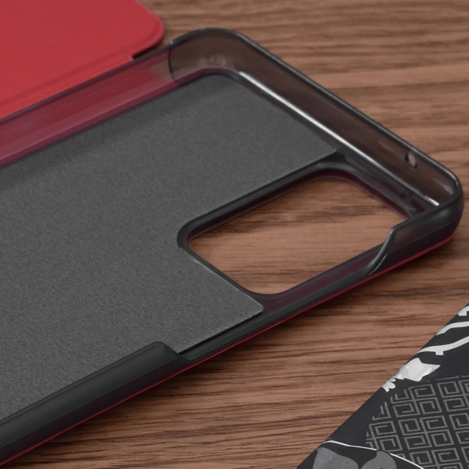 Husă tip carte pentru Samsung Galaxy A52/A52 5G/A52s 5G, set cu sticker, eFold, roșu, piele ecologică