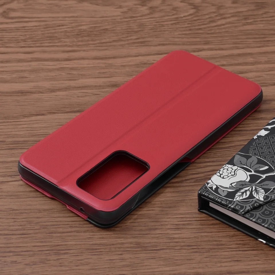 Husă tip carte pentru Samsung Galaxy A52/A52 5G/A52s 5G, set cu sticker, eFold, roșu, piele ecologică