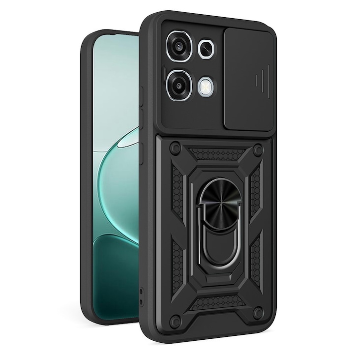 Husa pentru Oppo A6 Pro 4G / A6 Pro 5G, SKYDDAR INNOVATION, CamShield, Inel magnetic, set cu sticker, Negru