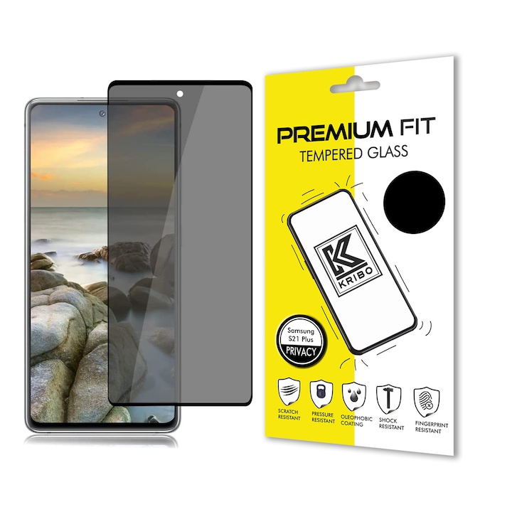 Folie Sticla Kribo, Privacy Premium Fit, pentru Samsung Galaxy S21 Plus, 9H, Privacy HD, Protectie Ecran Premium, Full Cover, Full Glue