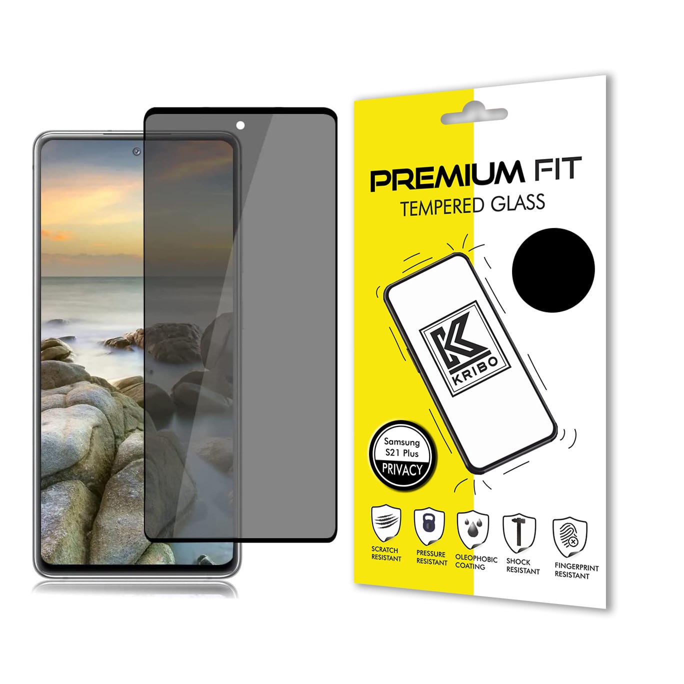 Folie Sticla Kribo, Privacy Premium Fit, pentru Samsung Galaxy S21 Plus, 9H, Privacy HD, Protectie Ecran Premium, Full Cover, Full Glue