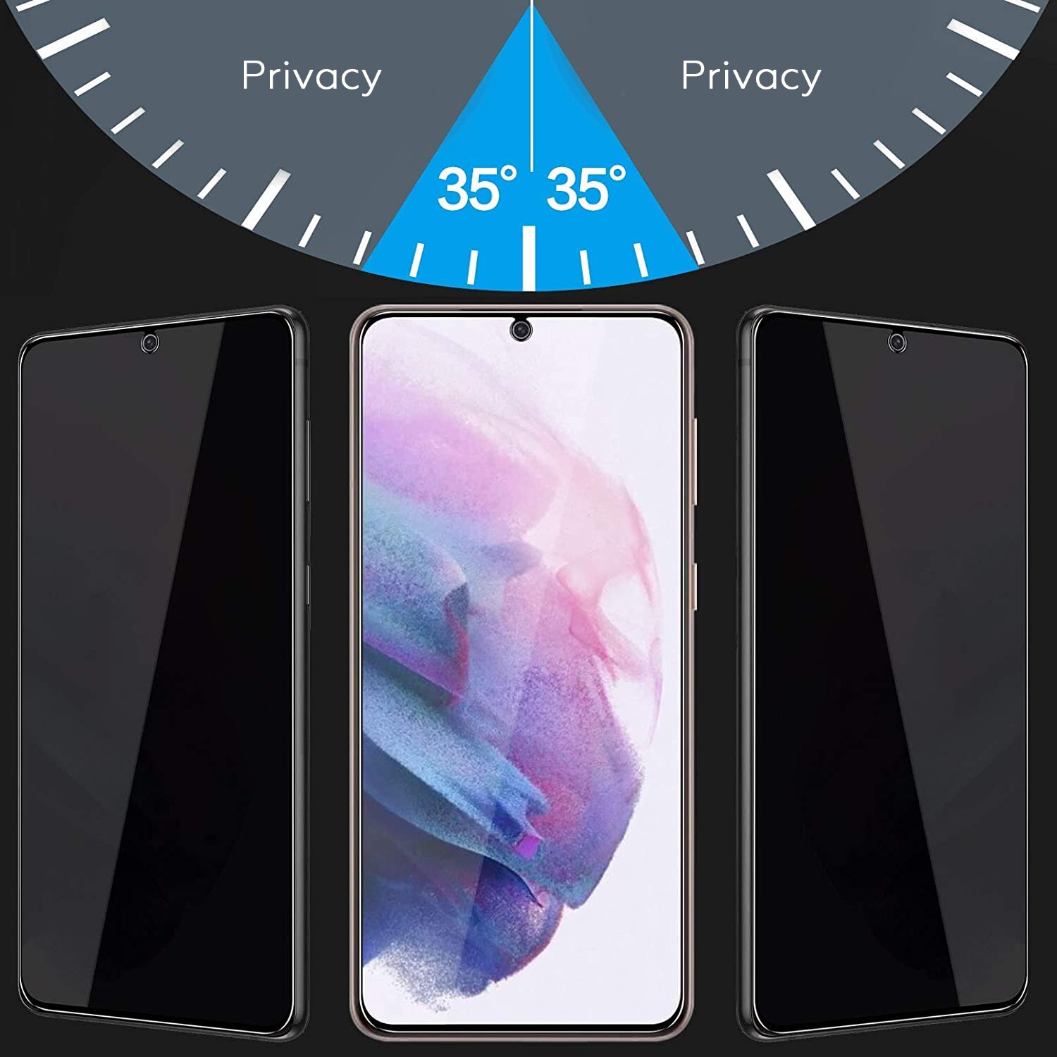 Folie Sticla Kribo, Privacy Premium Fit, pentru Samsung Galaxy S21 Plus, 9H, Privacy HD, Protectie Ecran Premium, Full Cover, Full Glue