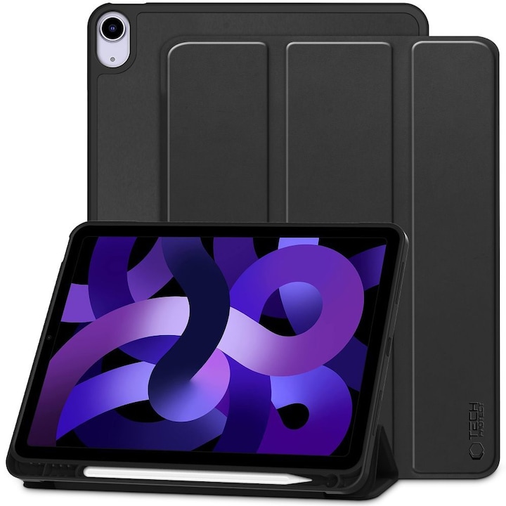 Husă tabletă compatibilă cu iPad Air 8 (2026, M4, 11 inch) - Carcasă inteligentă neagră cu suport pentru creion
