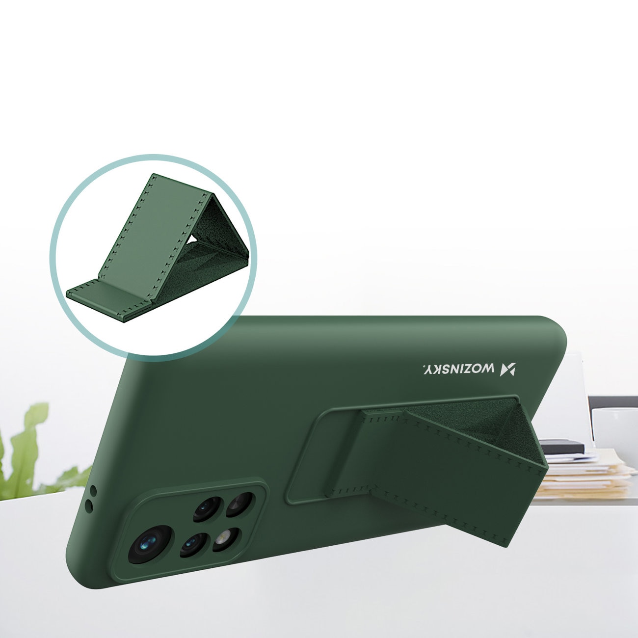 Husa cu suport pentru Xiaomi Poco M4 Pro 5G, Wozinsky, Silicon, Bleumarin