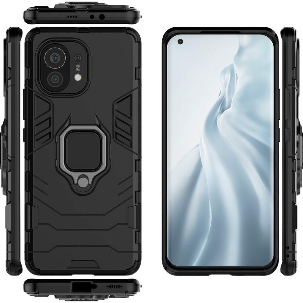 Carcasa Antisoc Ring Armor KickStand pentru Xiaomi Mi 11, Negru