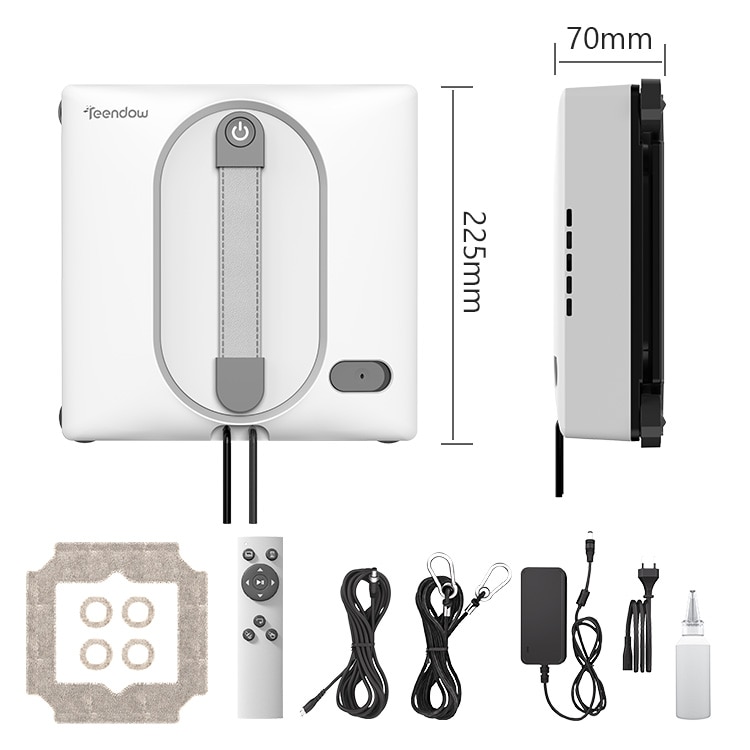 Robot de curatat geamuri Teendow HW225A, aspirare 5500 Pa, pulverizare automata in 4 puncte, rezervor 100 ml, 5 moduri, navigatie inteligenta, control prin aplicatie si telecomanda, protectie anti-cadere, alb