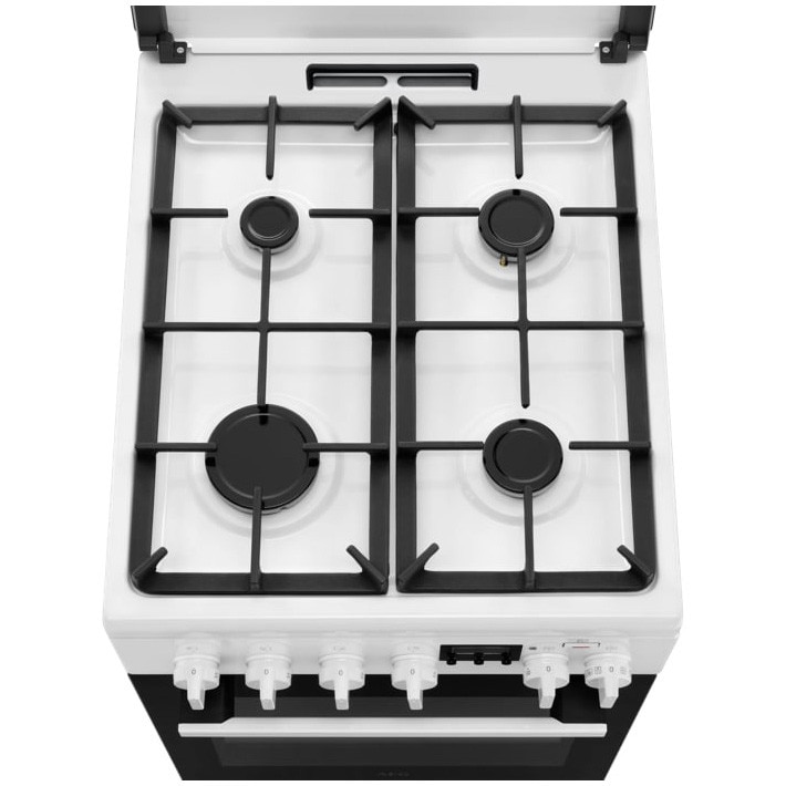 Aragaz AEG CKB56490AW, Mixt, 4 arzatoare gaz, Gratare fonta; Aprindere integrata; SteamBake-gatire cu abur; Cuptor electric 11 functii; Timer electronic; Iluminare cuptor; Grill electric; 50x60 cm, Siguranta plita; Clasa A; Capac metalic; Alb