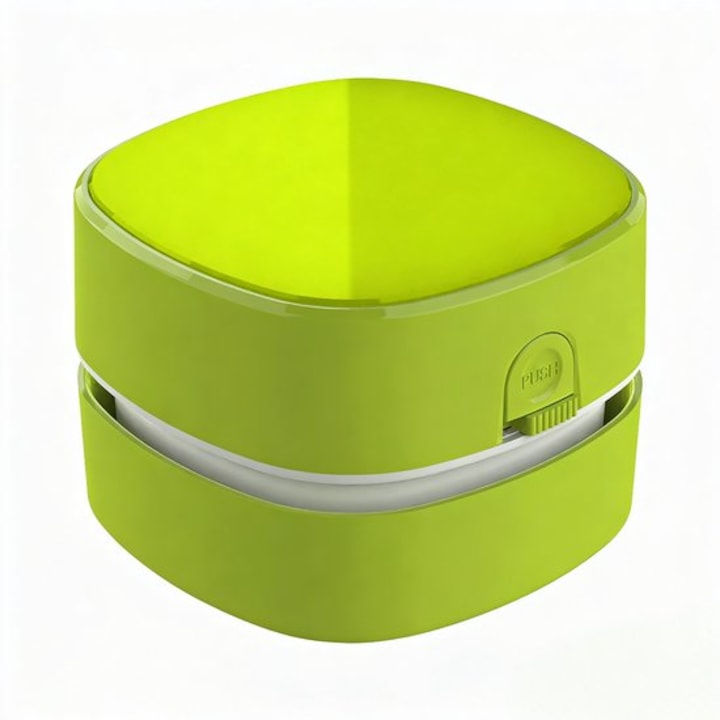 Aspirator de birou mini K0443-emagCJ-13396, alimentare 2x AA, fara fir, cap rotativ 360°, corp din acril transparent, verde