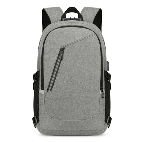 Rucsac/ghiozdan anti-furt din material oxford, capacitate mare, compartiment pentru laptop 15.6 inch, rezistent la taiere, curea pentru troler, Model 2, gri, 42x30x13 cm