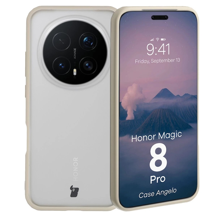 Husa, Bizon Case Angelo pentru Honor Magic8 Pro, Semi-Transparent Cu Rama Bej