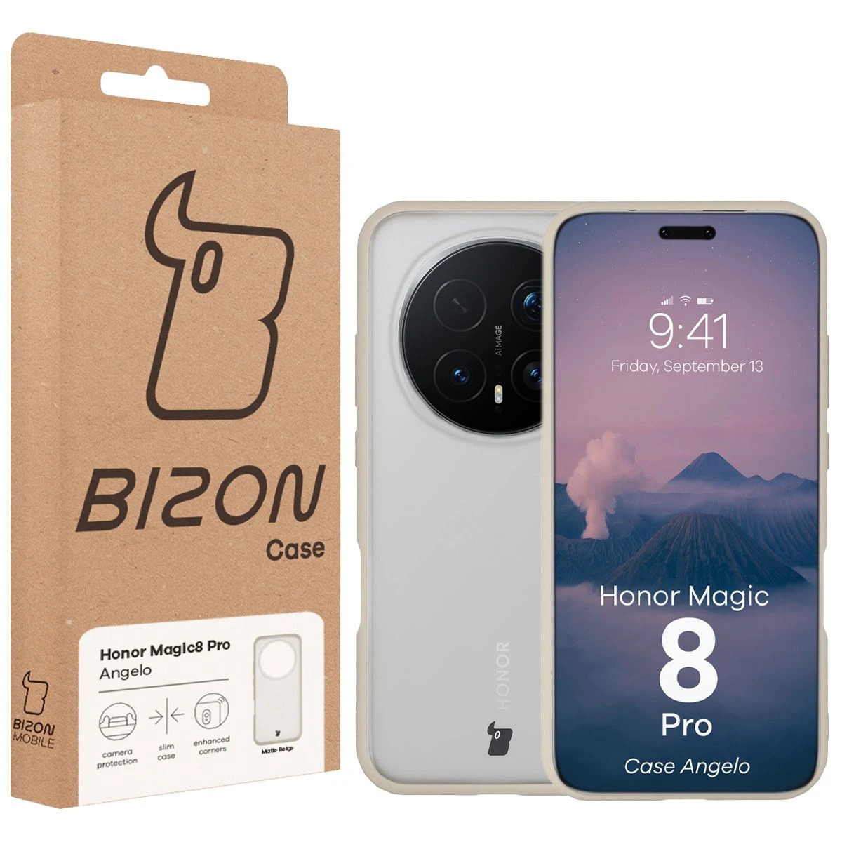 Husa, Bizon Case Angelo pentru Honor Magic8 Pro, Semi-Transparent Cu Rama Bej