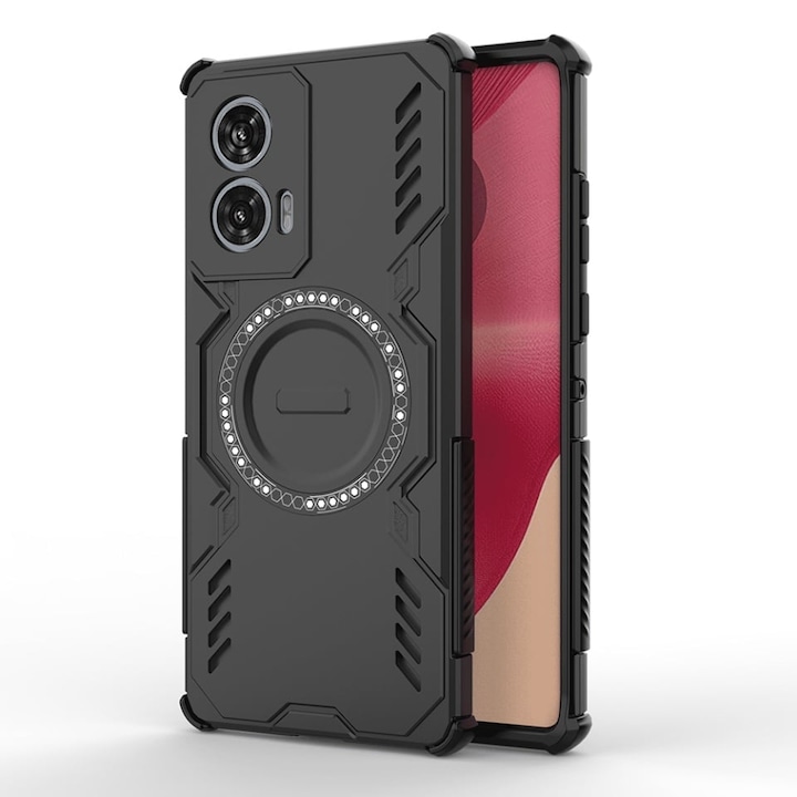 Husa pentru Motorola Edge 50 Fusion, SKYDDAR INOVATION, ArmorMag, Magsafe, set cu sticker, Negru