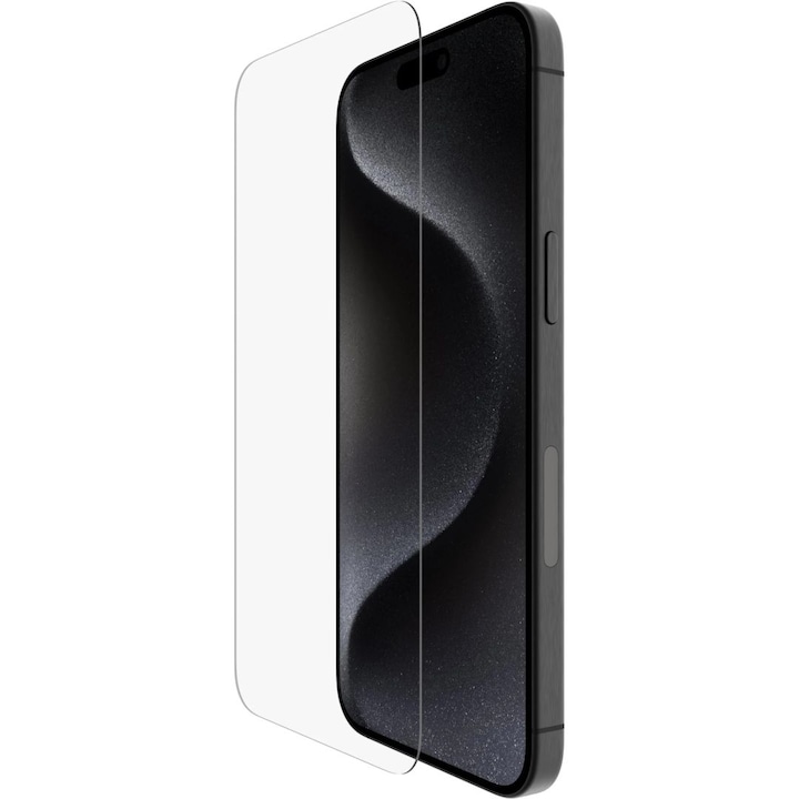 Folie de protectie pentru iPhone 15 Pro Max, Belkin, Sticla securizata, Transparent