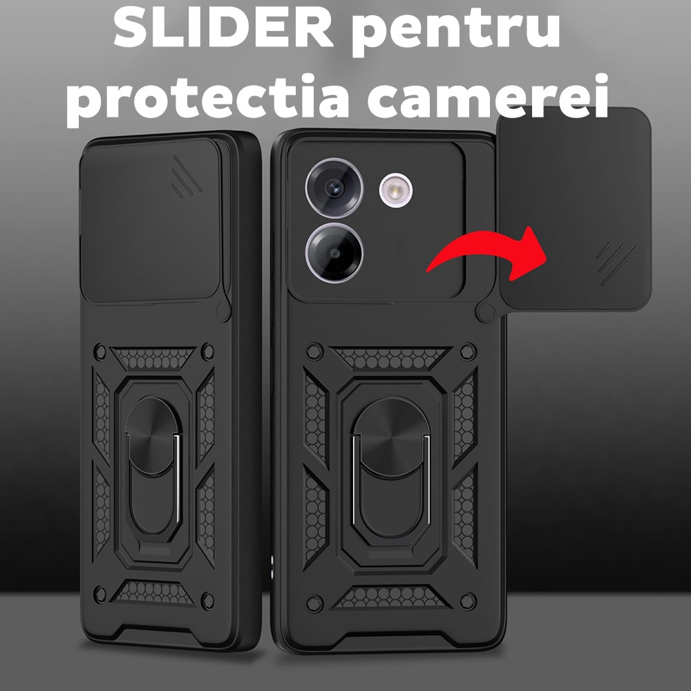 Husa pentru Xiaomi 17T Pro cu inel rotativ 360 Daden, Camshield series, Hybrid Antisoc, Slider pentru protectia camerei, Albastru