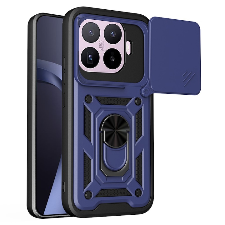 Husa pentru Xiaomi 17T Pro cu inel rotativ 360 Daden, Camshield series, Hybrid Antisoc, Slider pentru protectia camerei, Albastru